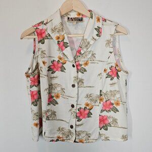La Cabana Tropical Hawaiian Floral Cropped Vest Sleeveles Top Size Large‎